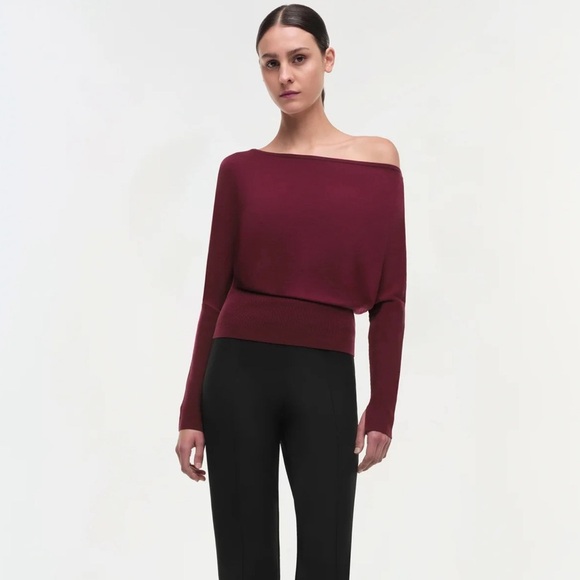 NWT | SIMKHAI Lavina Off-Shoulder Sweater | Oxblood - Picture 2 of 11